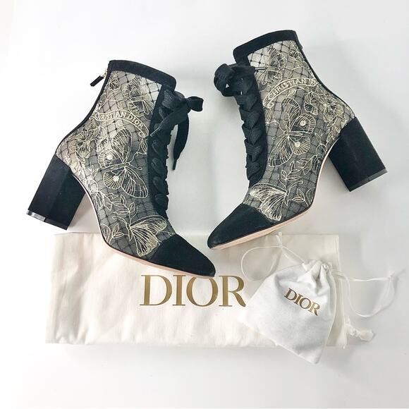 Christian Dior Naughtily-D Butterfly Embroidered Suede Platform Ankle Boots 36.5 - Picture 1 of 11